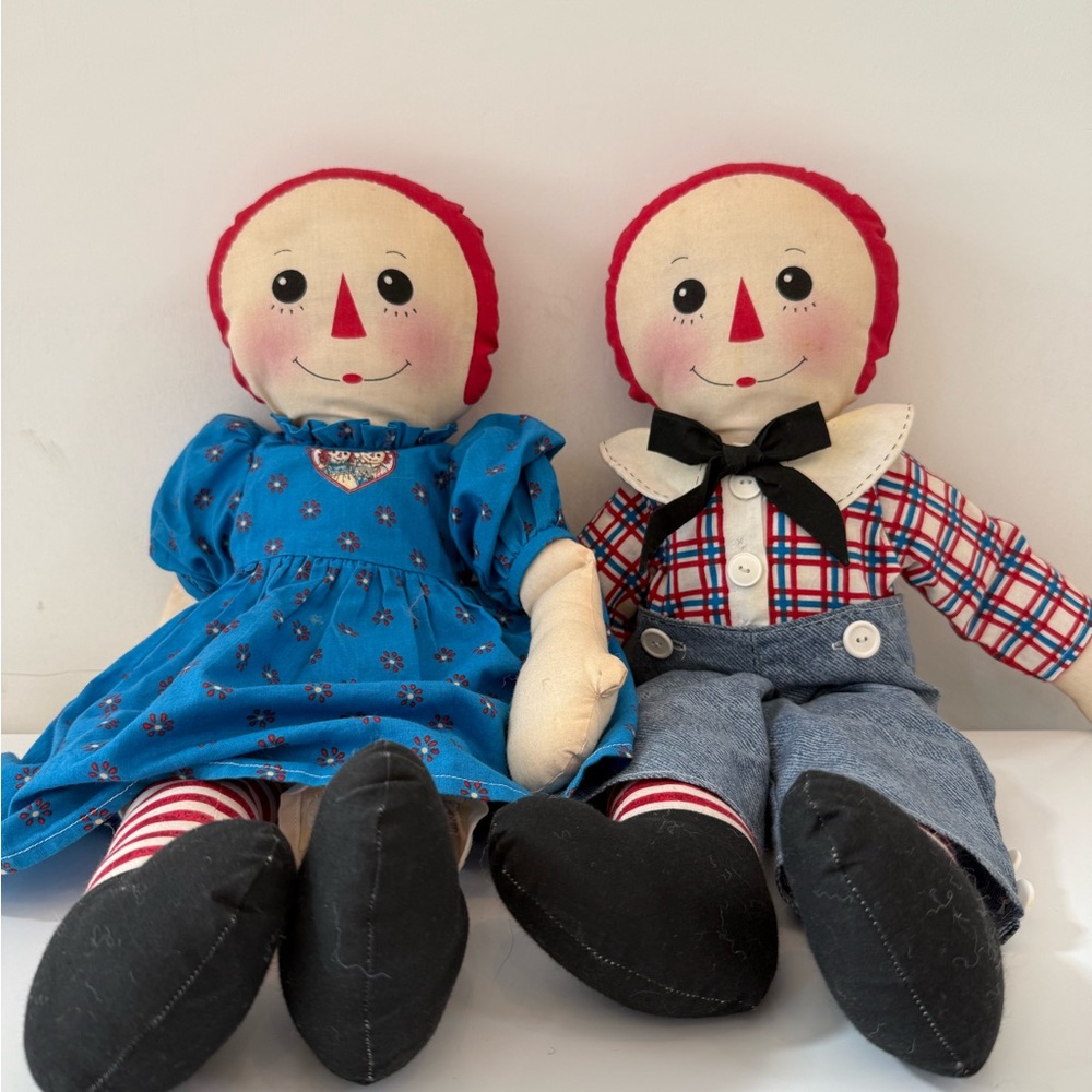 Authentic Raggedy Ann dolls Set with Blue Dress and Plaid Outfit